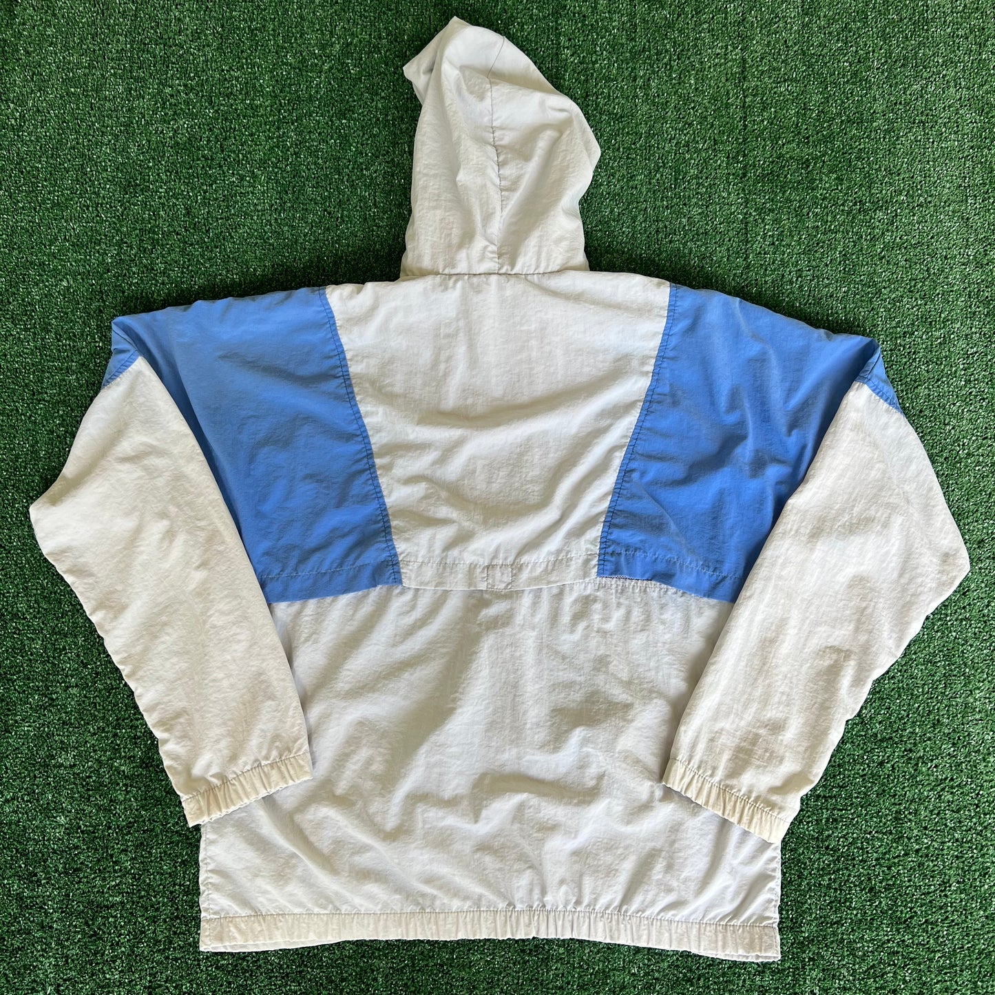 80s Nike Gray Blue Boxy Hooded Windbreaker Jacket - Large