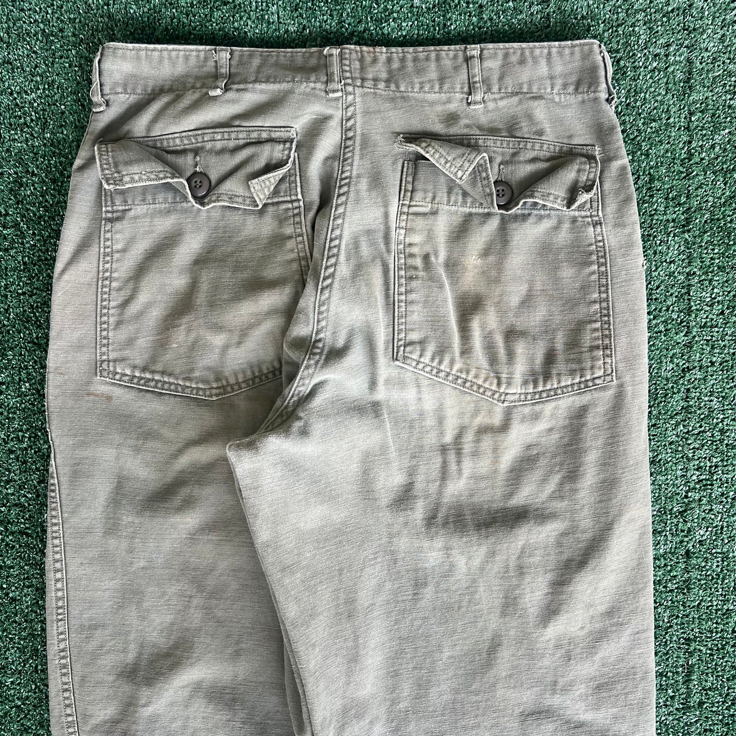 70s Vietnam War OG-107 Type 1 Zipper Fly Baggy Straight Green Pants - 33x28" 18.5" Openings