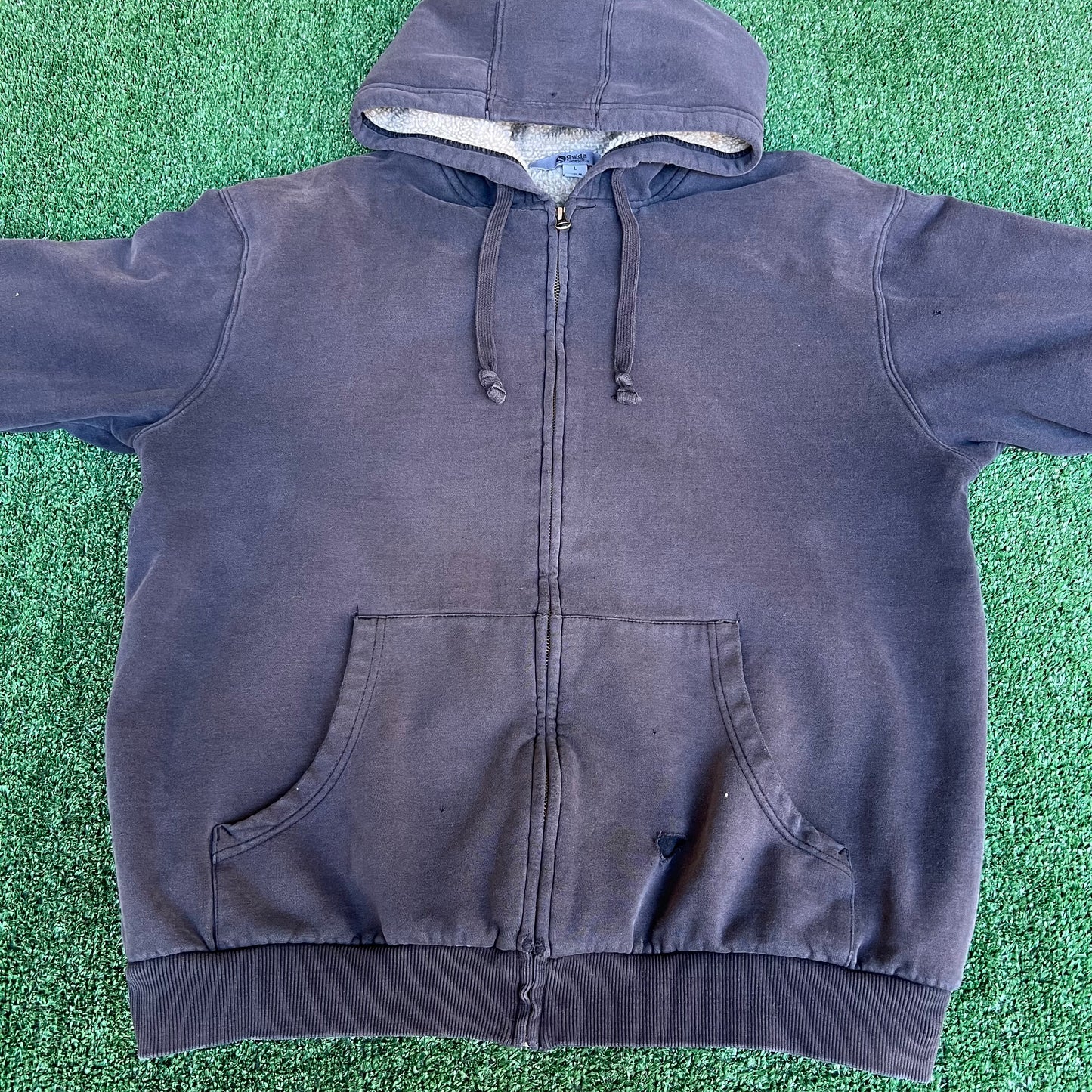 Vintage Y2K Men's Guide Series Heavyweight Fade Black Sherpa Lined Hoodie - Large