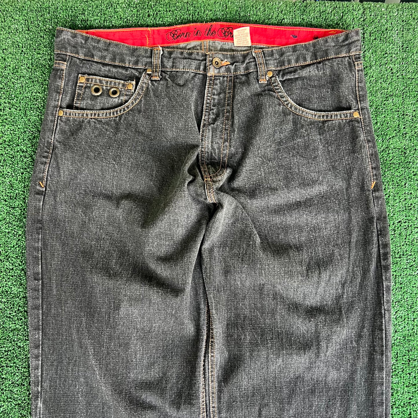 Y2K Men's Born in the Bronx Baggy Wide-Leg Black Jeans - 40x33" 20" Openings