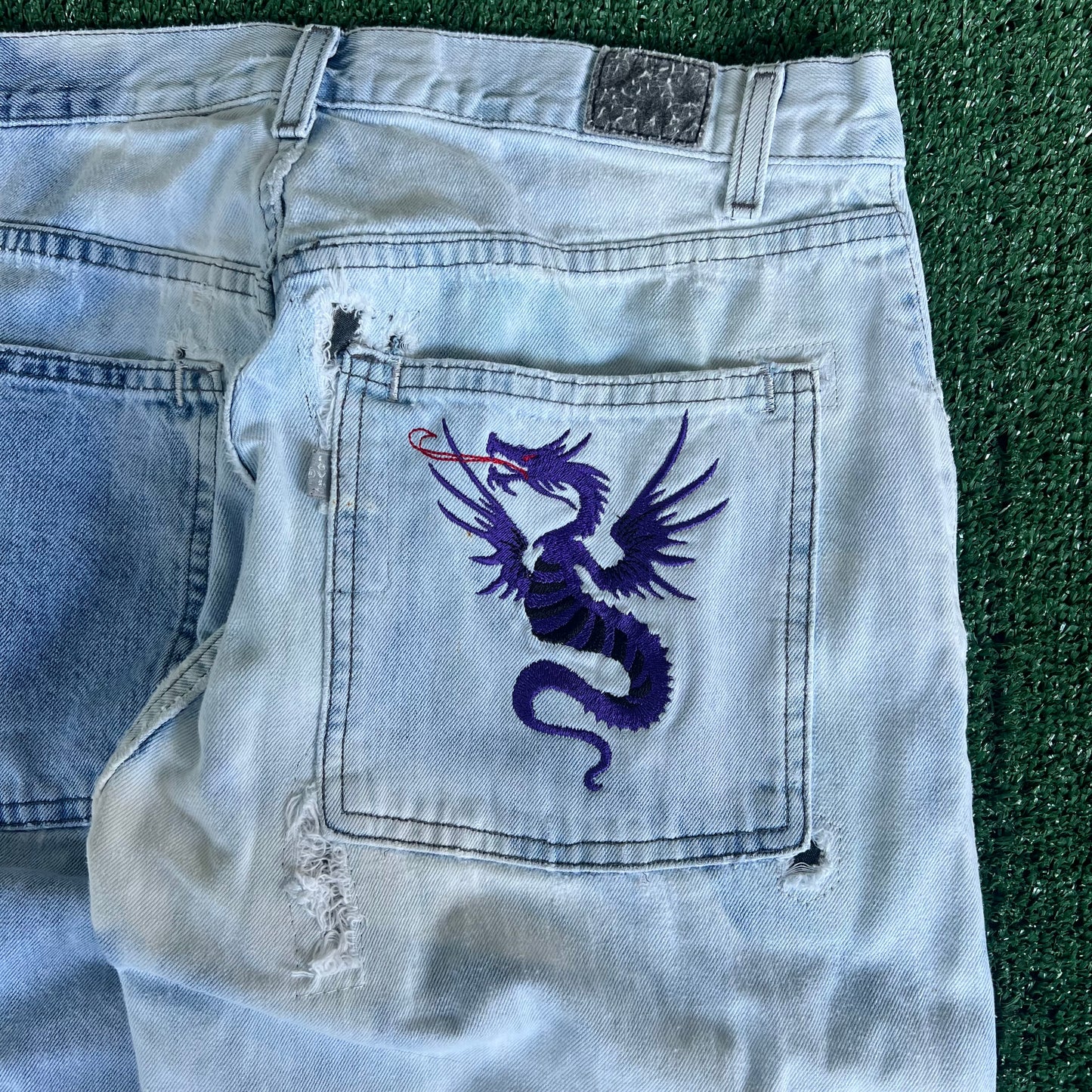 Y2K Levi's SilverTab Acid Wash Repaired Baggy Dragon Jeans - 34x30.5" 18" Opens