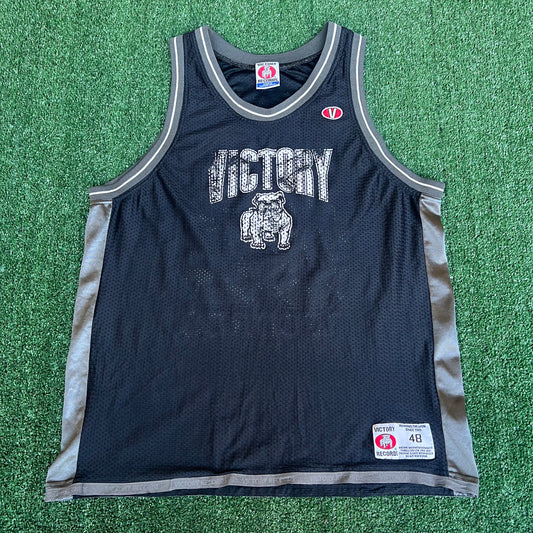 Vintage 90s Men's Victory Records Bulldog Logo Black Mesh Basketball Jersey - 48 Large
