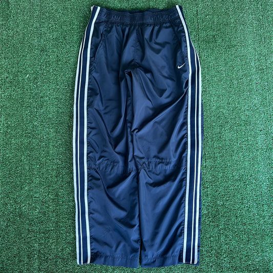 Y2K Nike Baggy Tear Away Basketball WarmUp Navy Blue Side Stripe Pants - Large