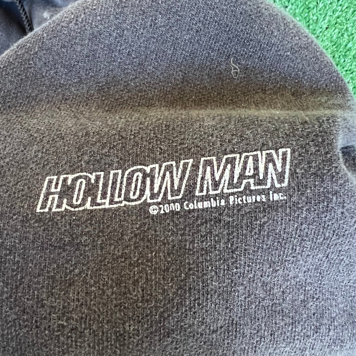 Vintage Y2K 2000 Champion Reverse Weave Faded Black Hollow Man Movie Promo Hoodie - Large