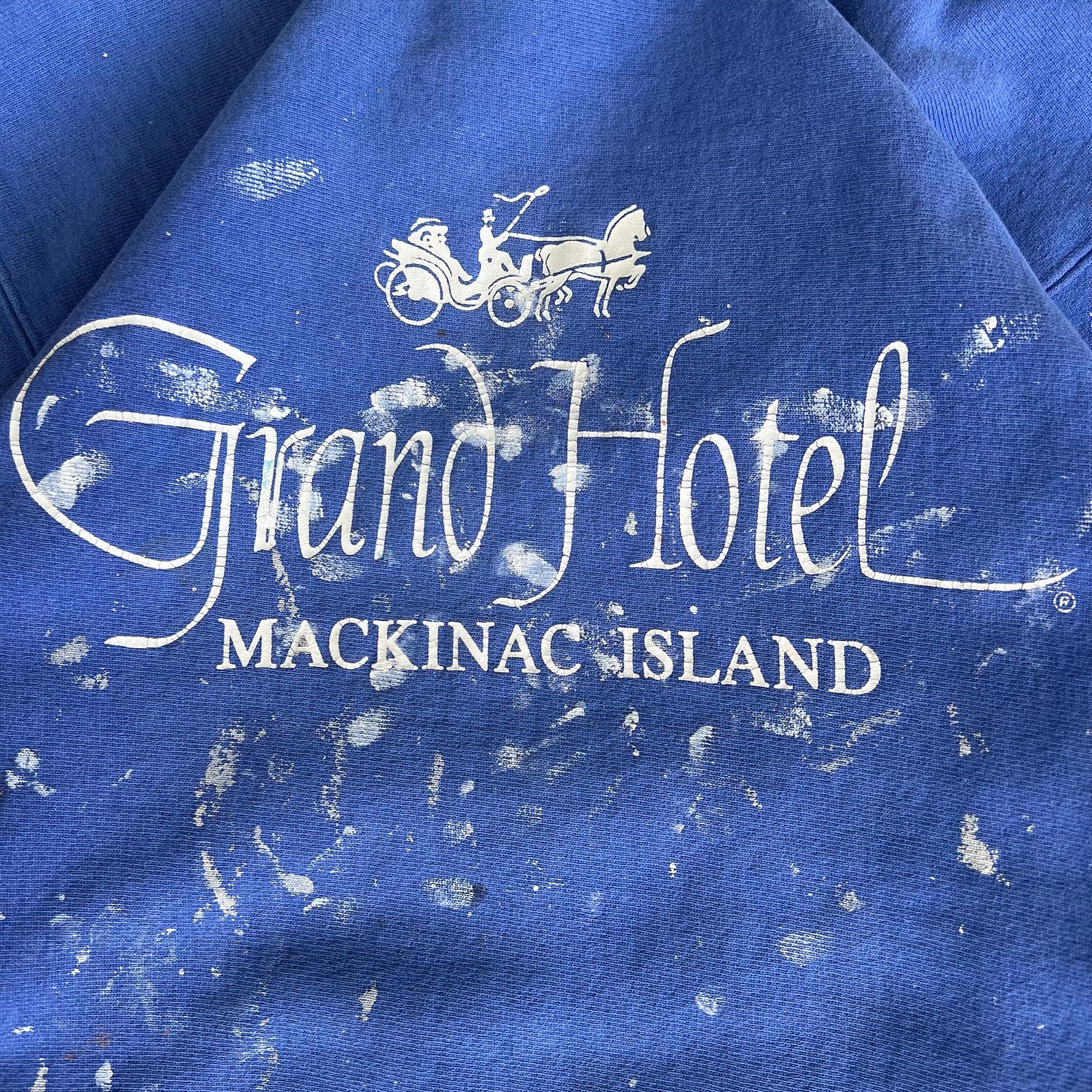 90s Champion Reverse Weave Grand Hotel Mackinac Island Blue Paint Splatter Sweatshirt - Large