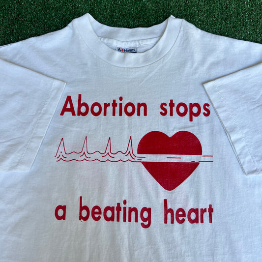 VTG 80s Men's Hanes Pro Life Abortion Heart Beat White SIngle Stitch T-Shirt - XL