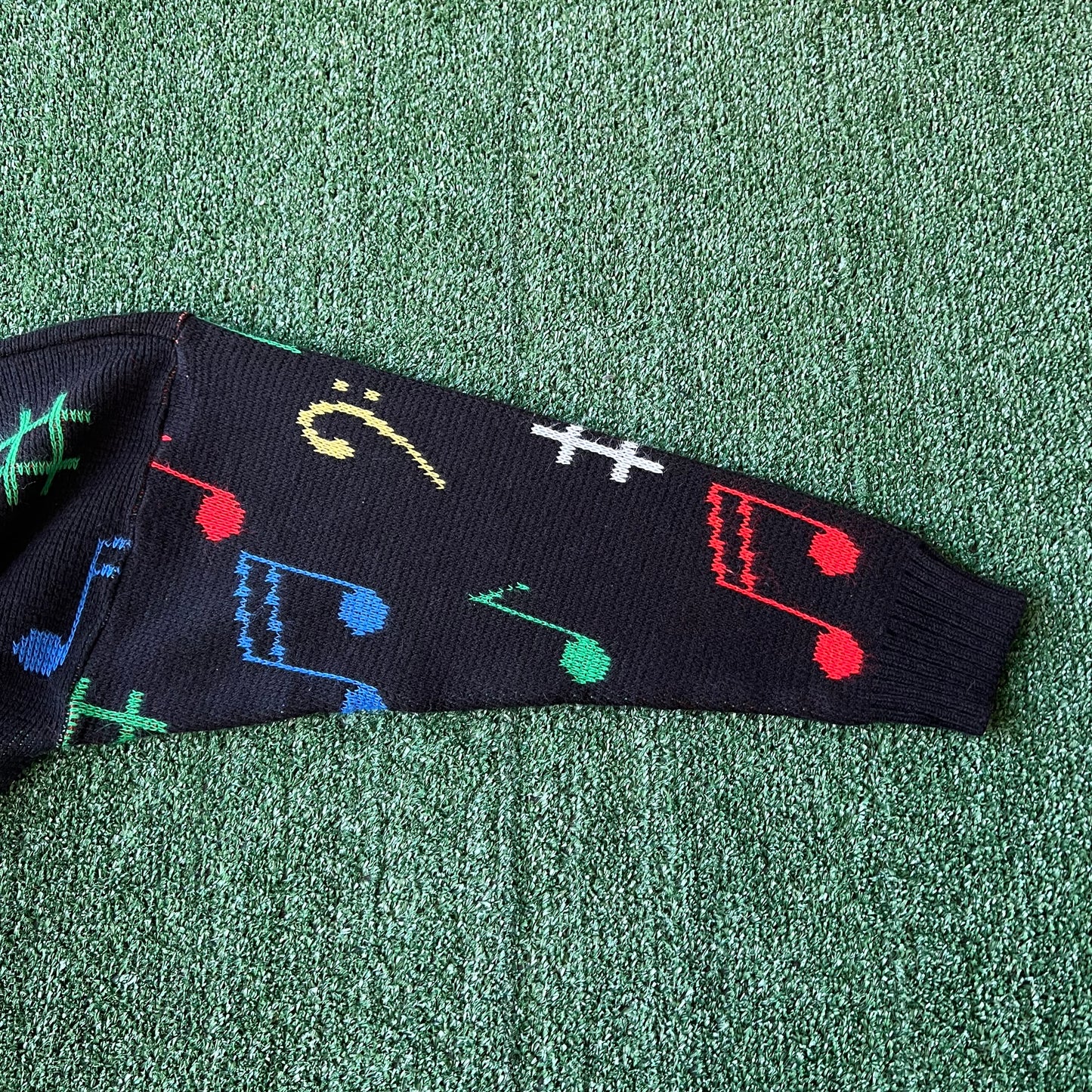 80s Albert Elovitz AOP All Over Knit Acrylic Piano Key Music Note Sweater - XL