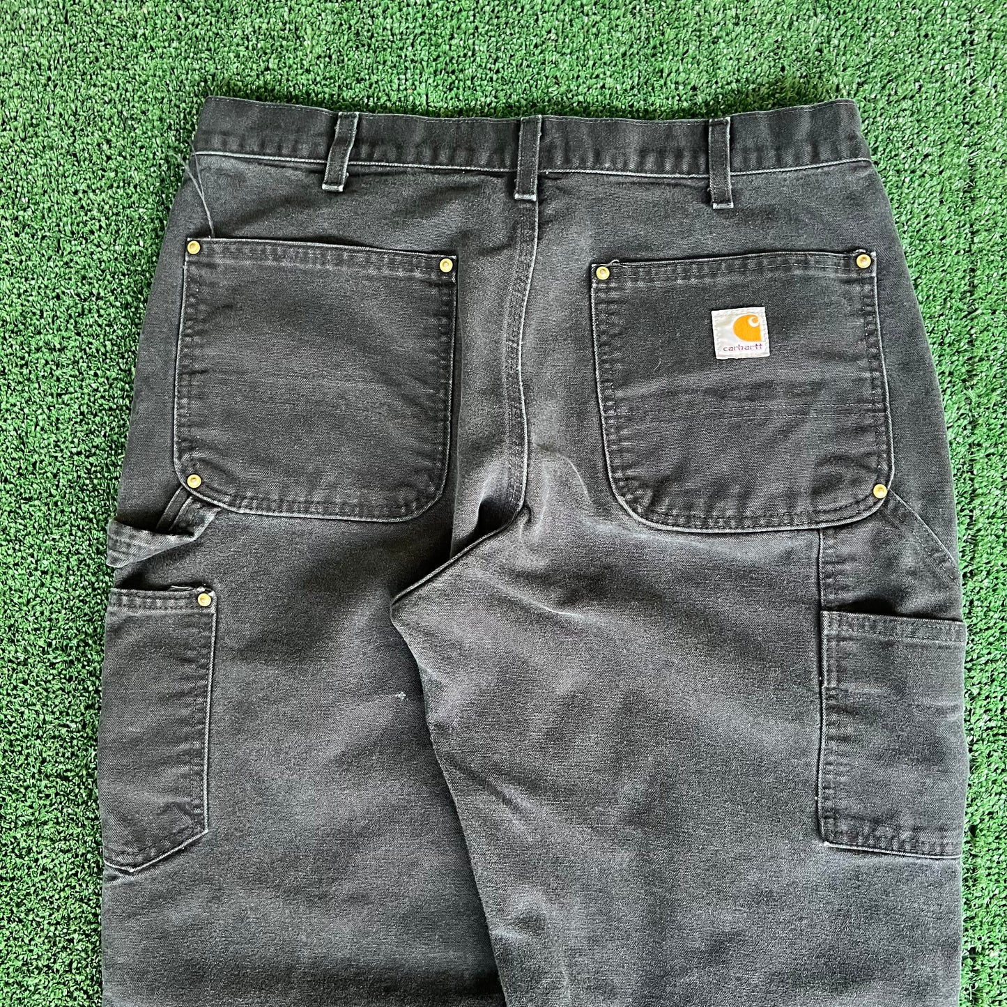 Y2K Carhartt Double Knee Carpenter Faded Black Pants - 33x29.5"