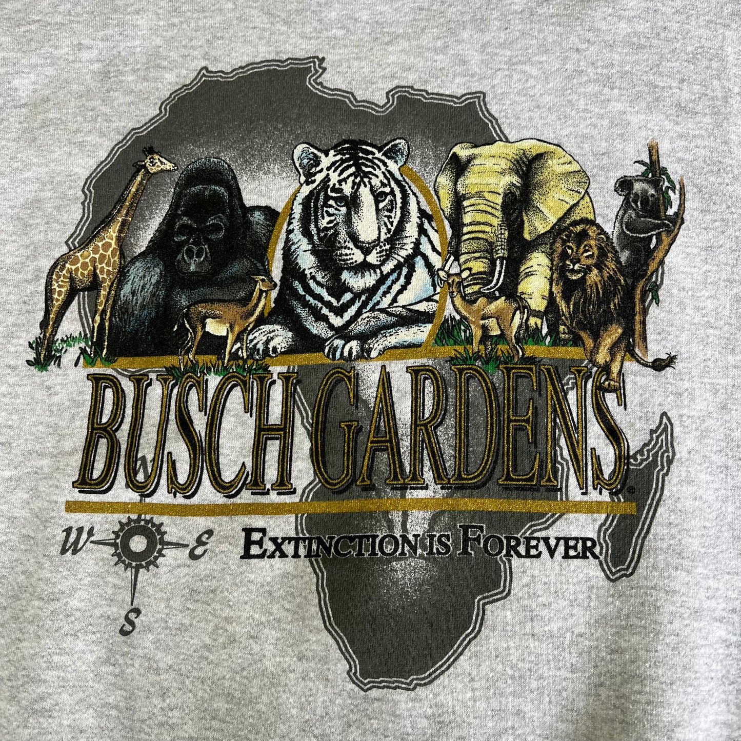 90s Busch Gardens Extinction is Forever Nature Animals Gray Sweatshirt - 2XL