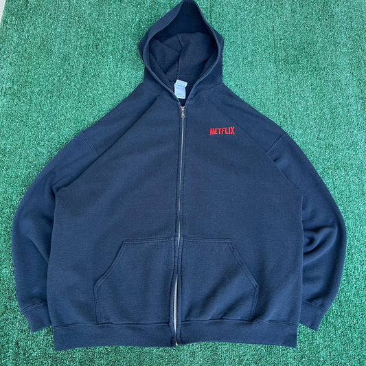 Vintage Y2K Netflix Black Employee Embroidered Full Zip Hoodie 2XL 26.25x29.75"