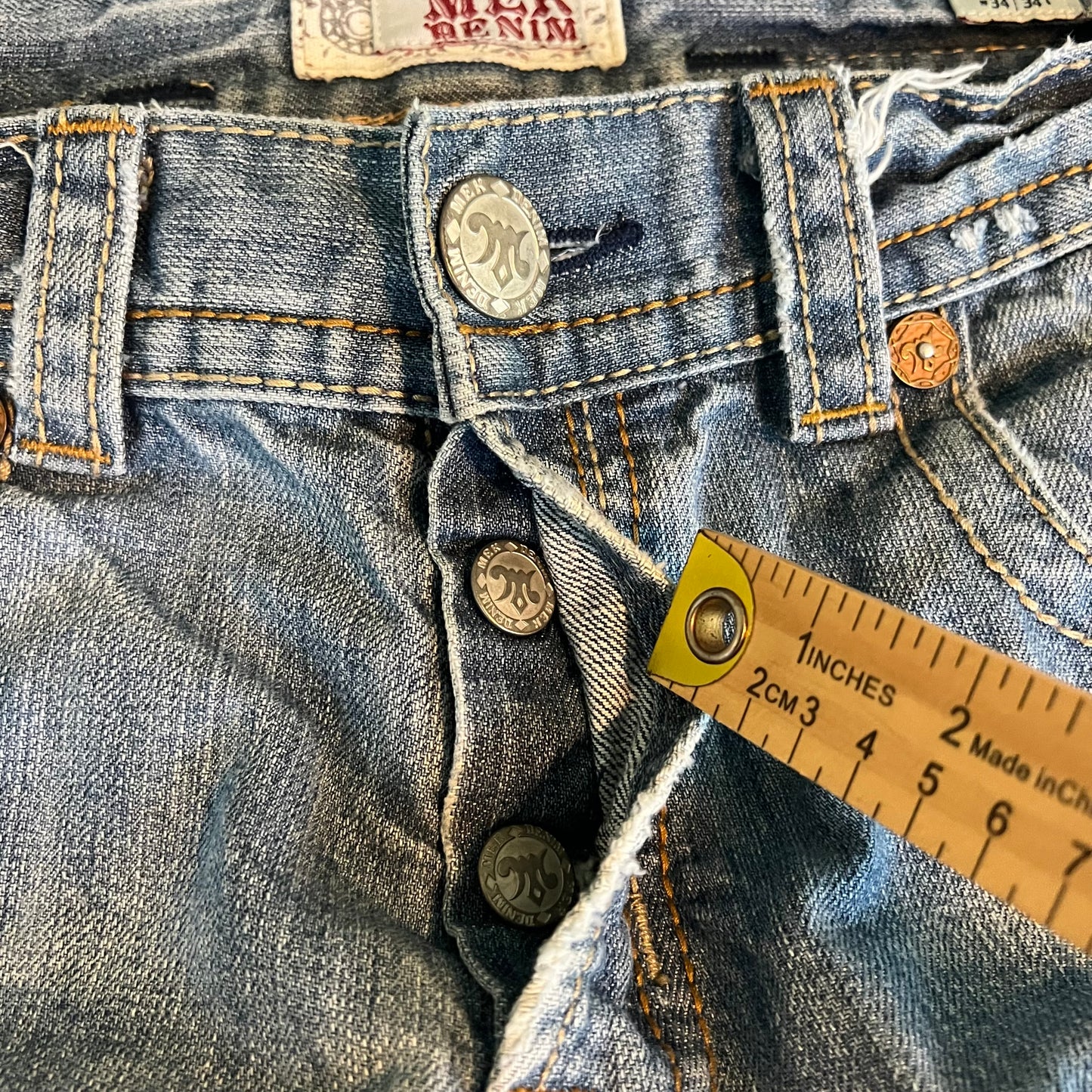 Y2K MEK Baggy Wide-Leg Bootcut Flared Light Wash Blue Jeans - 36x30" 20.5" Openings
