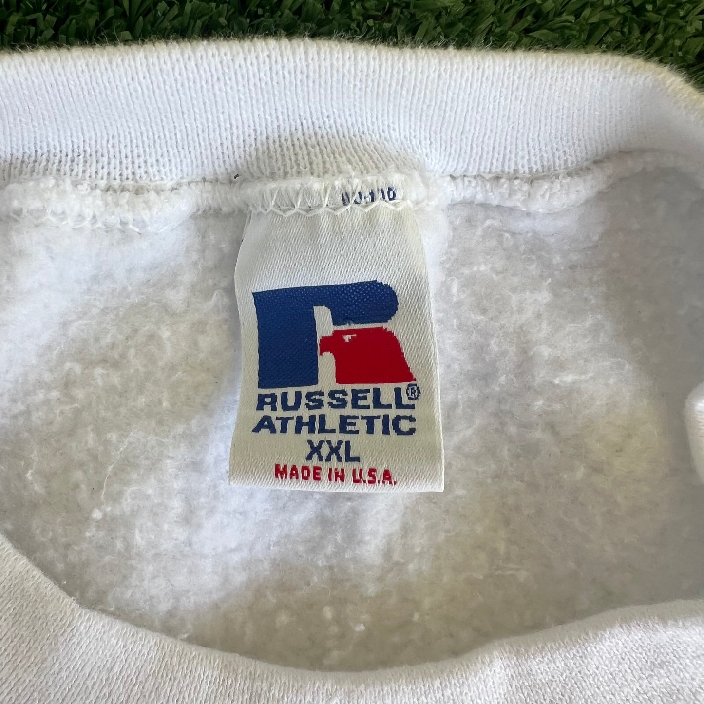 90s Russell Athletic Boxy Blank White Crewneck Sweatshirt - 2XL