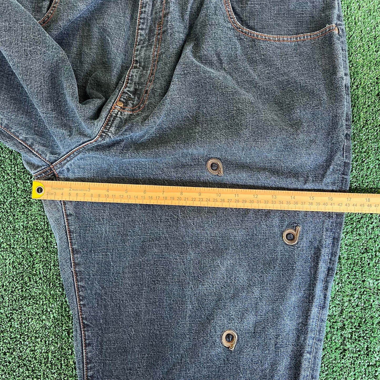 Y2K Akademiks Wide-Leg Alphabet Soup Blue Jeans 44x32" 20" Openings JNCO