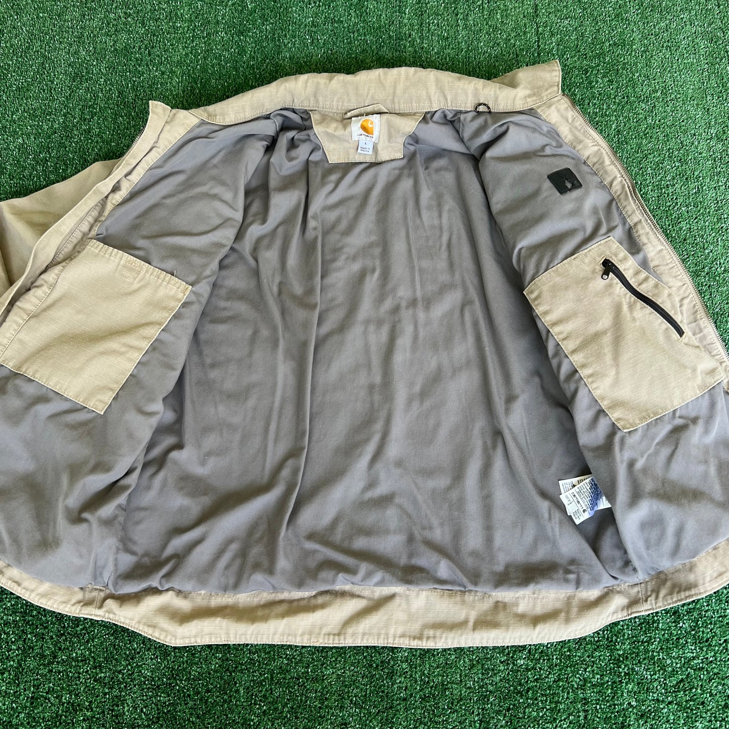 Carhartt Collared Flint Canvas Ripstop Flap Pocket Zip-Up Jacket - Large