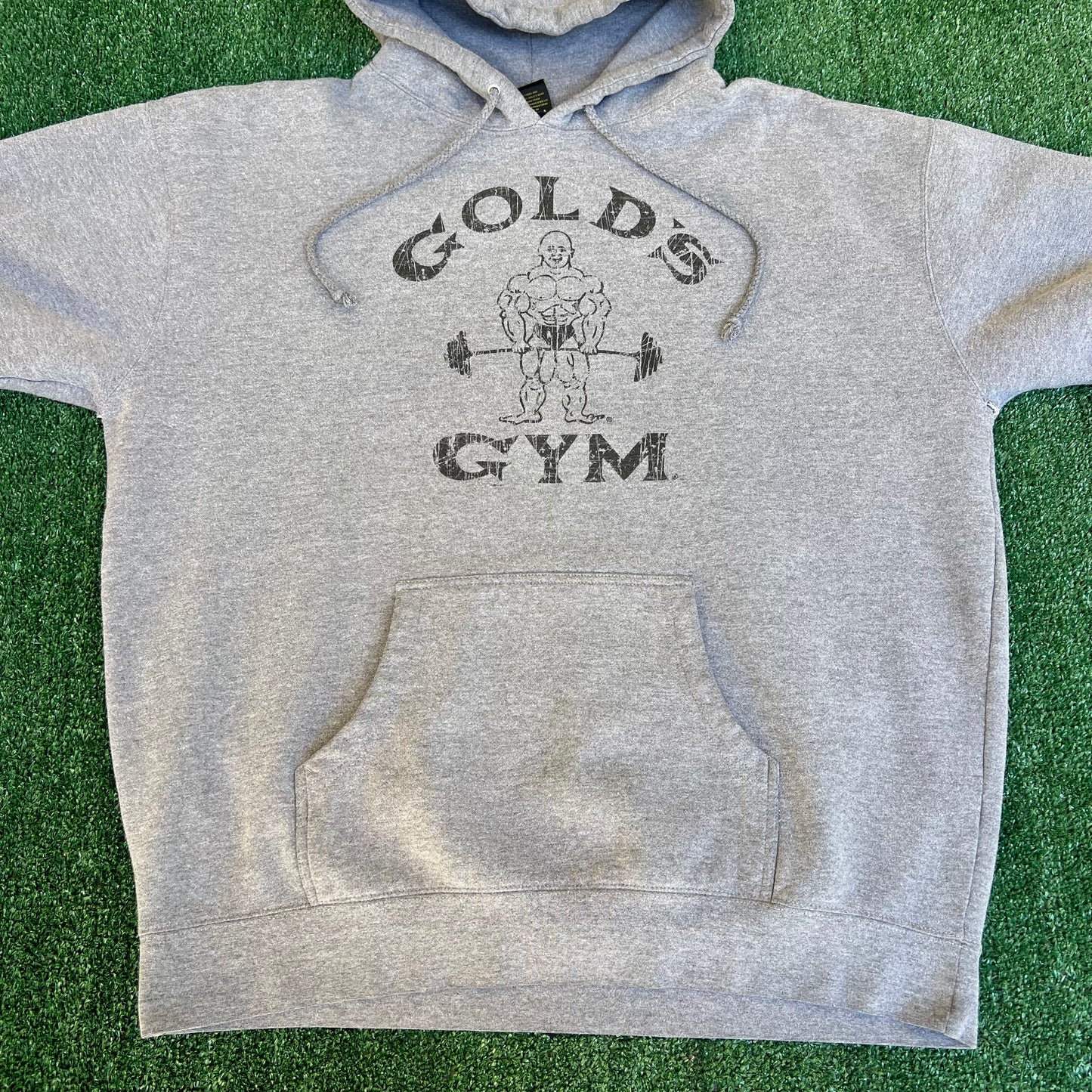 Vintage Y2K Men's Gold's Gym Arnold Heavyweight Dark Gray Boxy Hoodie - XL 27x29"