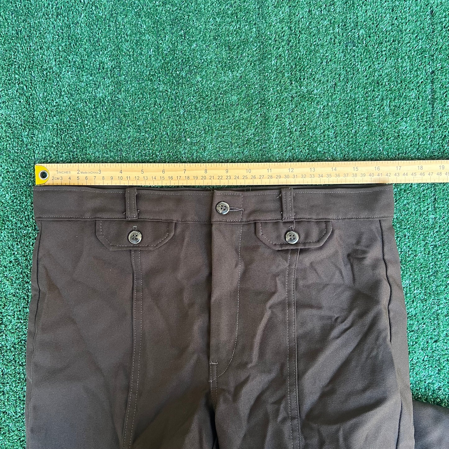 Vintage 70s Mens Polyester Disco Big Bell Bottoms Dark Brown - 33x30" 24" Openings