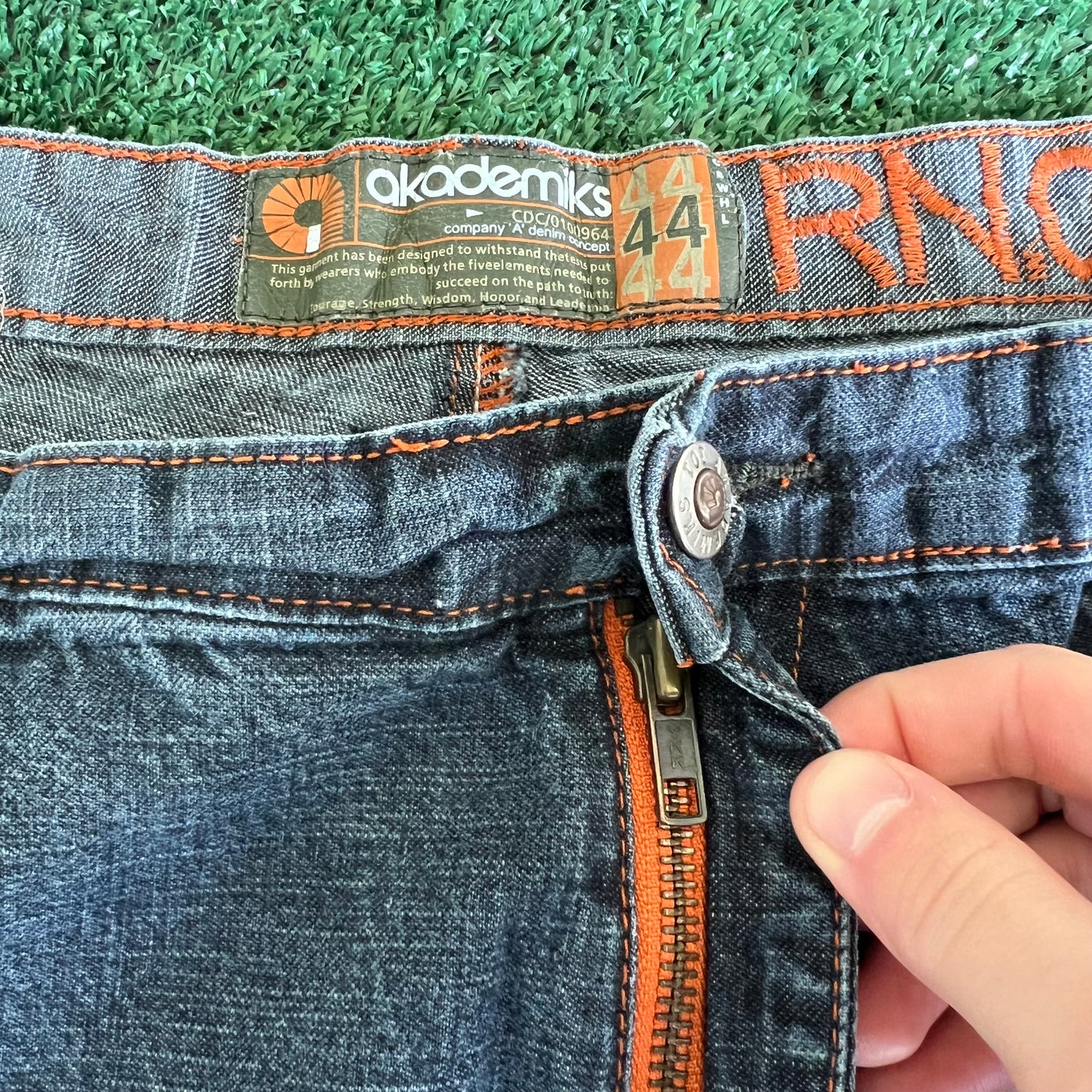 Y2K Akademiks Wide-Leg Alphabet Soup Blue Jeans 44x32" 20" Openings JNCO