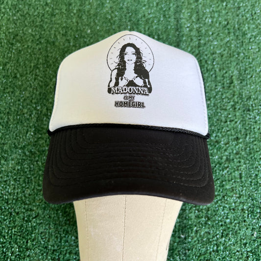 Y2K Madonna Is My Homegirl Concert Pop White Black Trucker Snapback Hat
