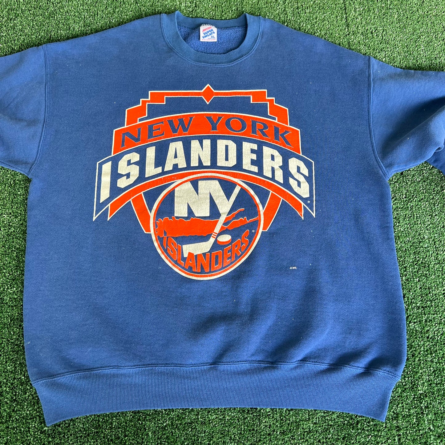 80s NHL New York Islanders Blue Paint Splatter Sweatshirt - Large