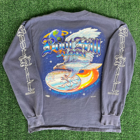 2000 Boot Hill Saloon Blue Cropped Pocket Long Sleeve Shirt - Medium