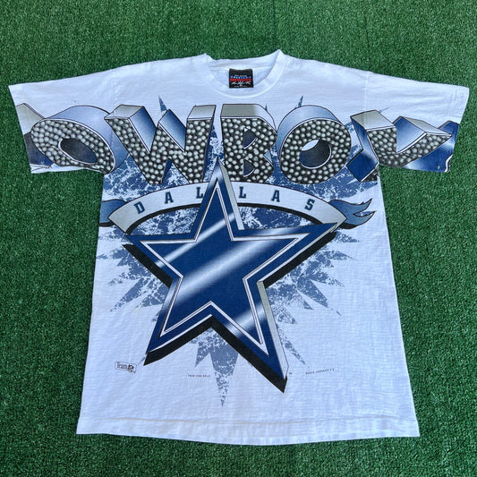 Vintage 90s Men's Magic Johnson T's NFL Cowboys AOP Spellout White T-Shirt - Large