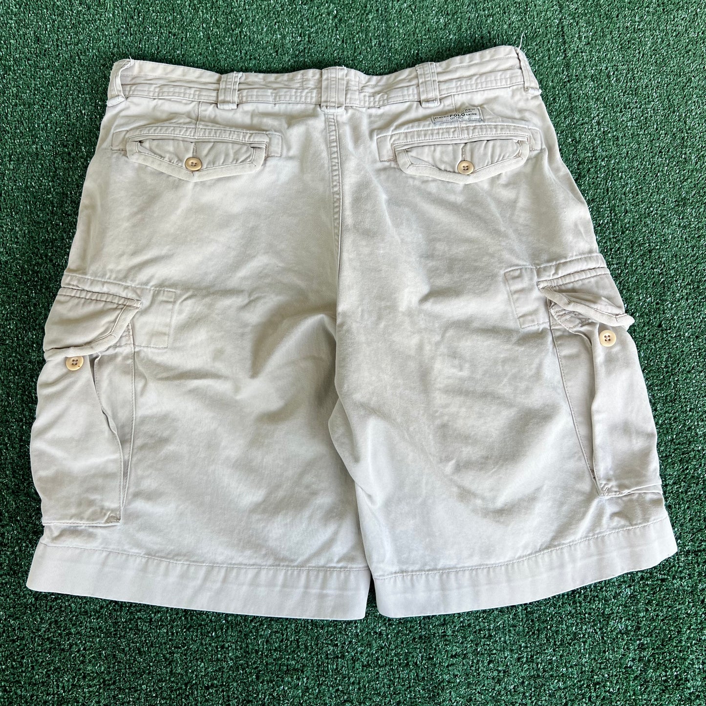 Y2K Polo Ralph Lauren Chino Cargo Light Khaki Shorts - 37x10.75"
