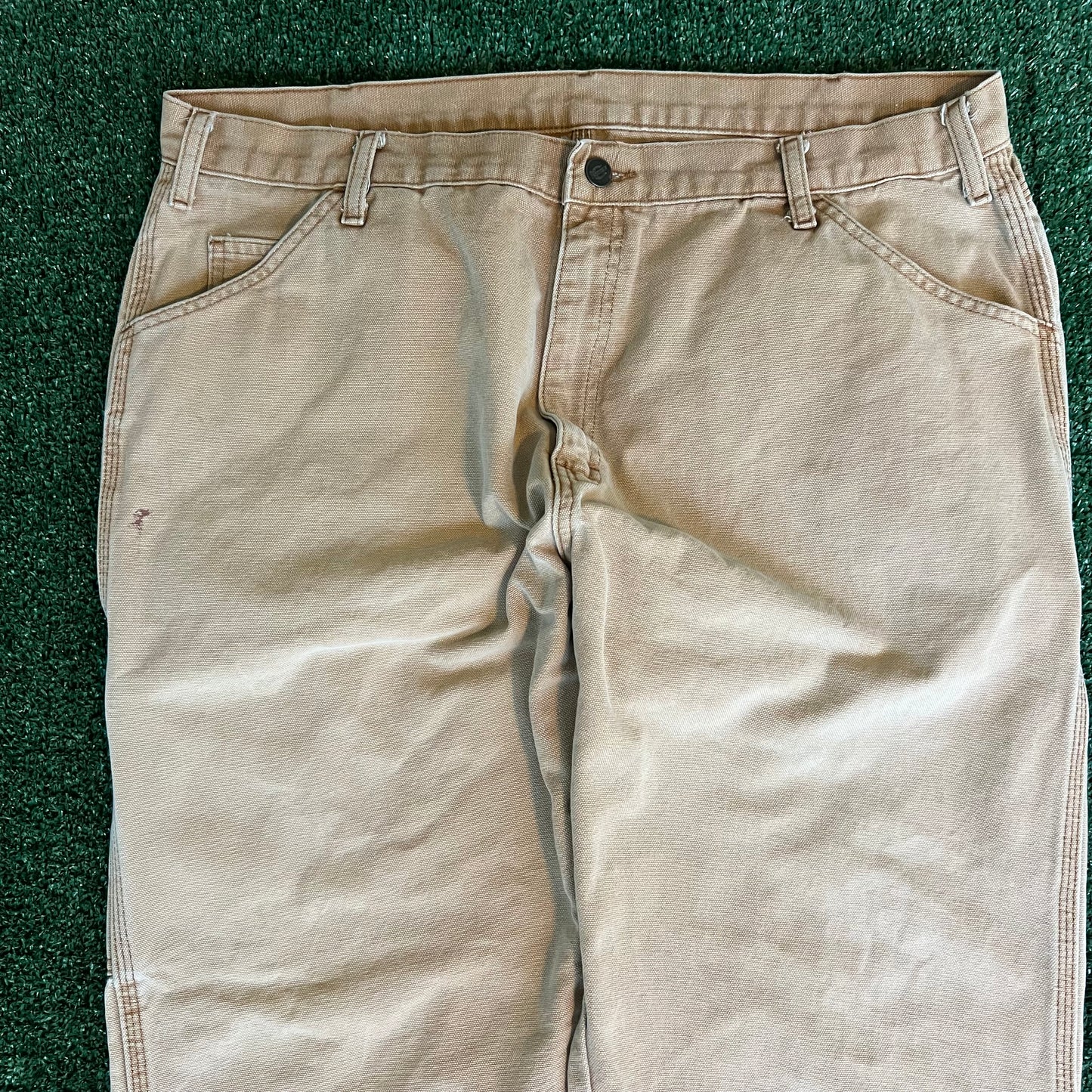 Y2K Dickies Baggy Straight Sun Faded Beige Canvas Carpenter Pants - 38x28" 18" Openings