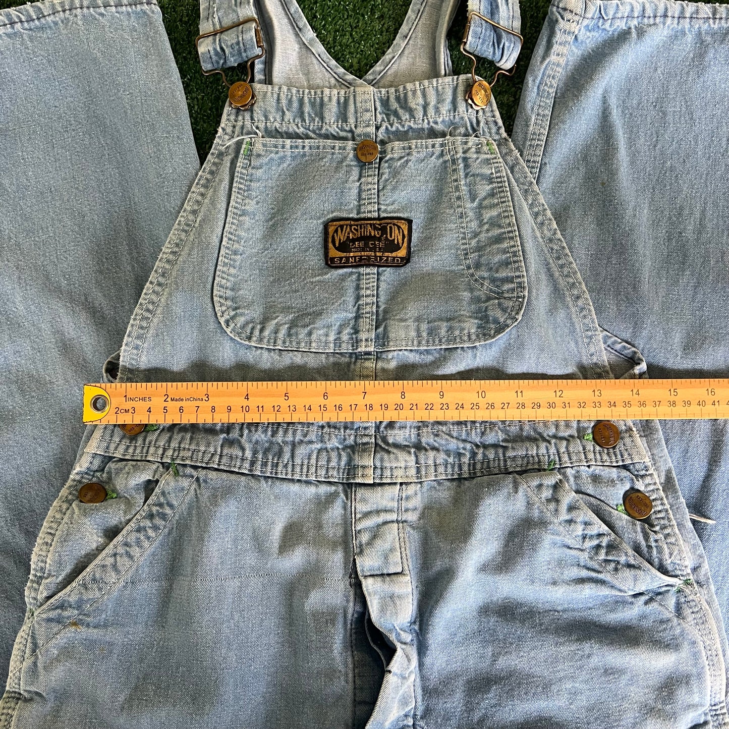 60s Washington Dee Cee Sanforized Light Blue Denim Jean Overalls - 29x27.5