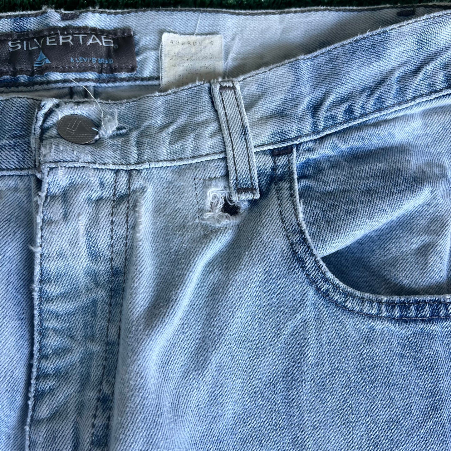 Y2K Levi's SilverTab Acid Wash Repaired Baggy Dragon Jeans - 34x30.5" 18" Opens