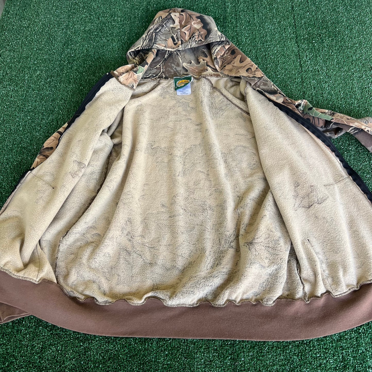 90s Cabela's Realtree Camouflage Full Zip Hoodie USA Made - Large  23x27"