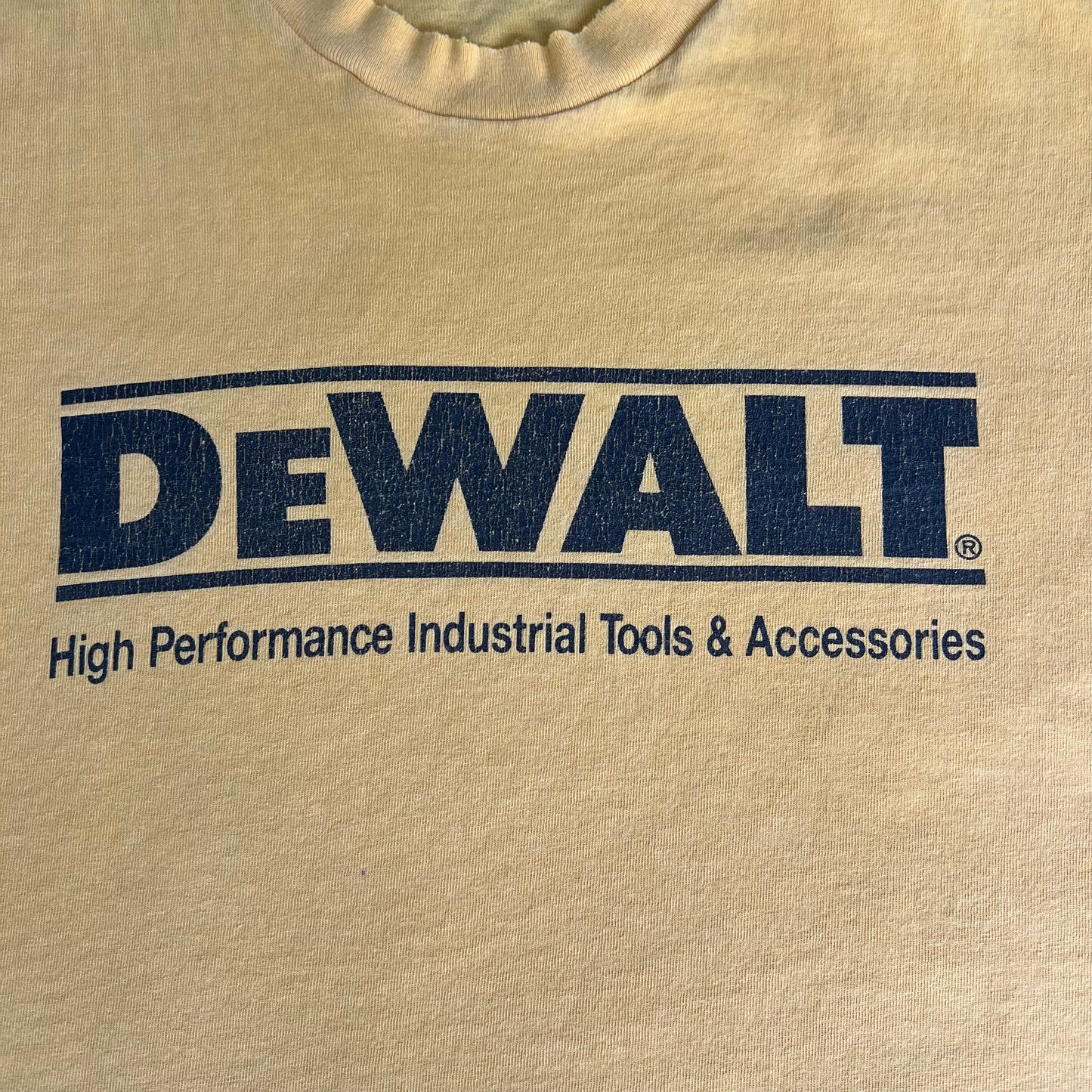 90s DeWalt Tools Yellow Distressed Single Stitch T-Shirt - Large