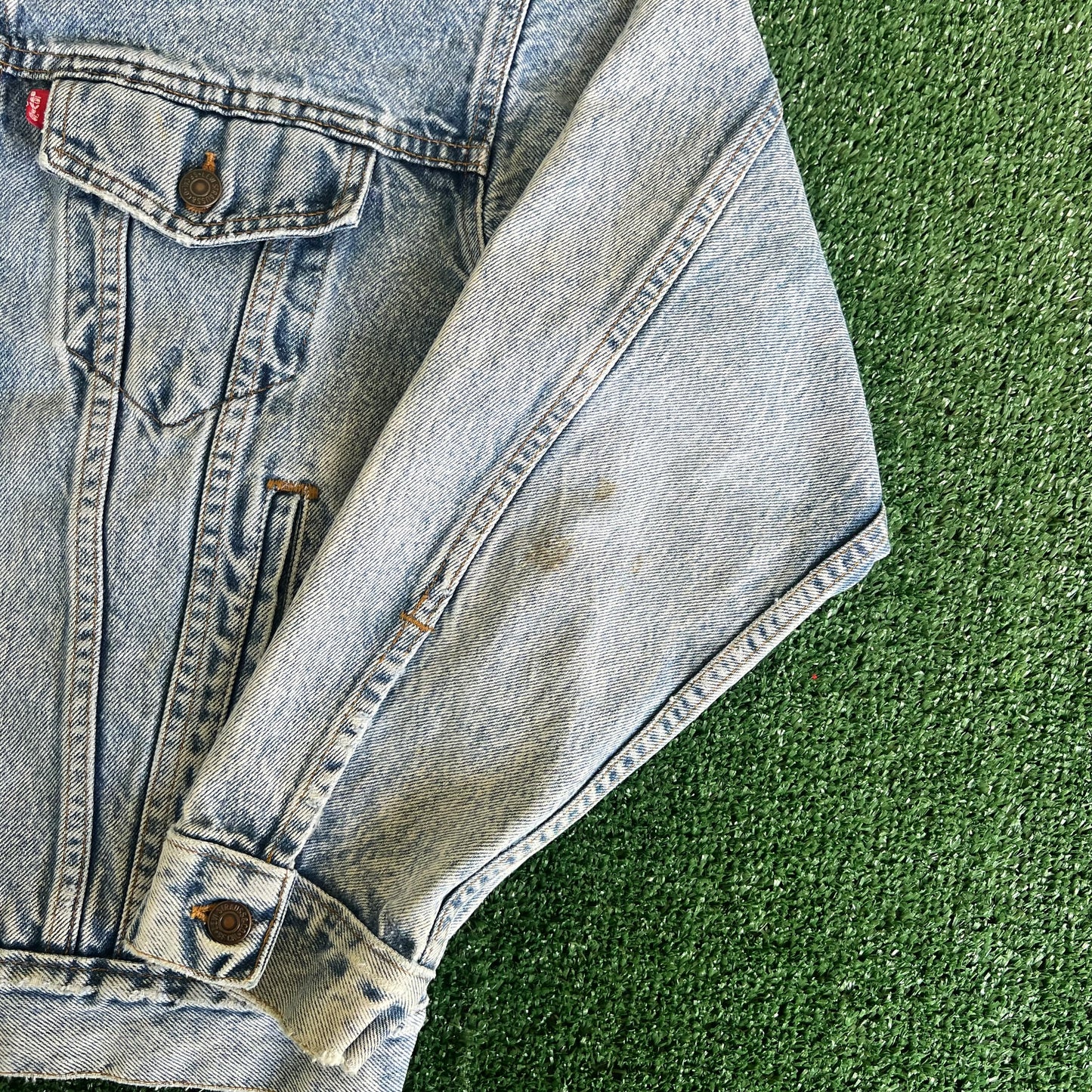 80s Levi's Type 3 Trucker USA Made Acid Wash Blue Jean Jacket - Large