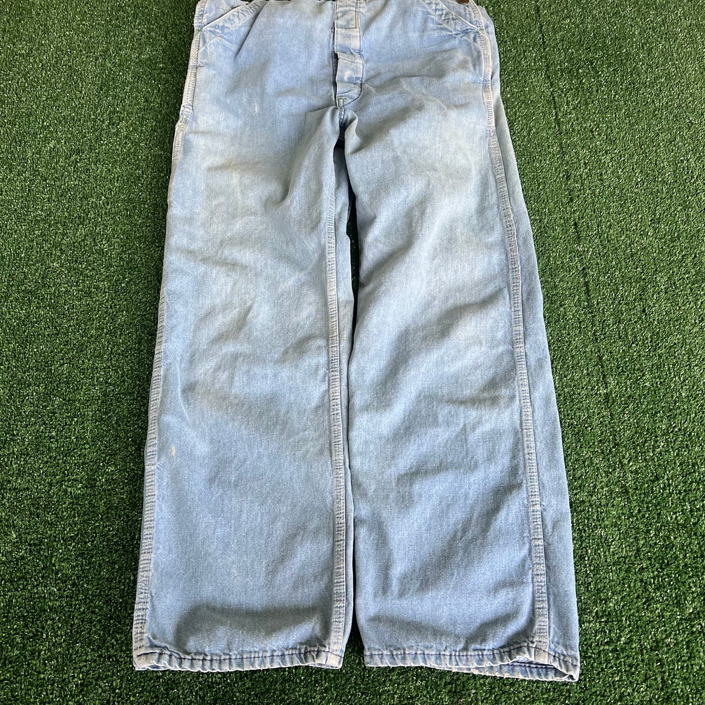 60s Washington Dee Cee Sanforized Light Blue Denim Jean Overalls - 29x27.5