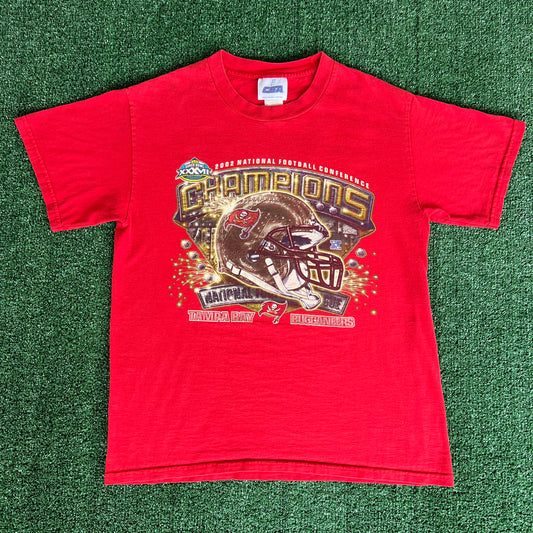 2002 NFL Tampa Bay Buccaneers NFC Champions Helmet Red T-Shirt - Medium