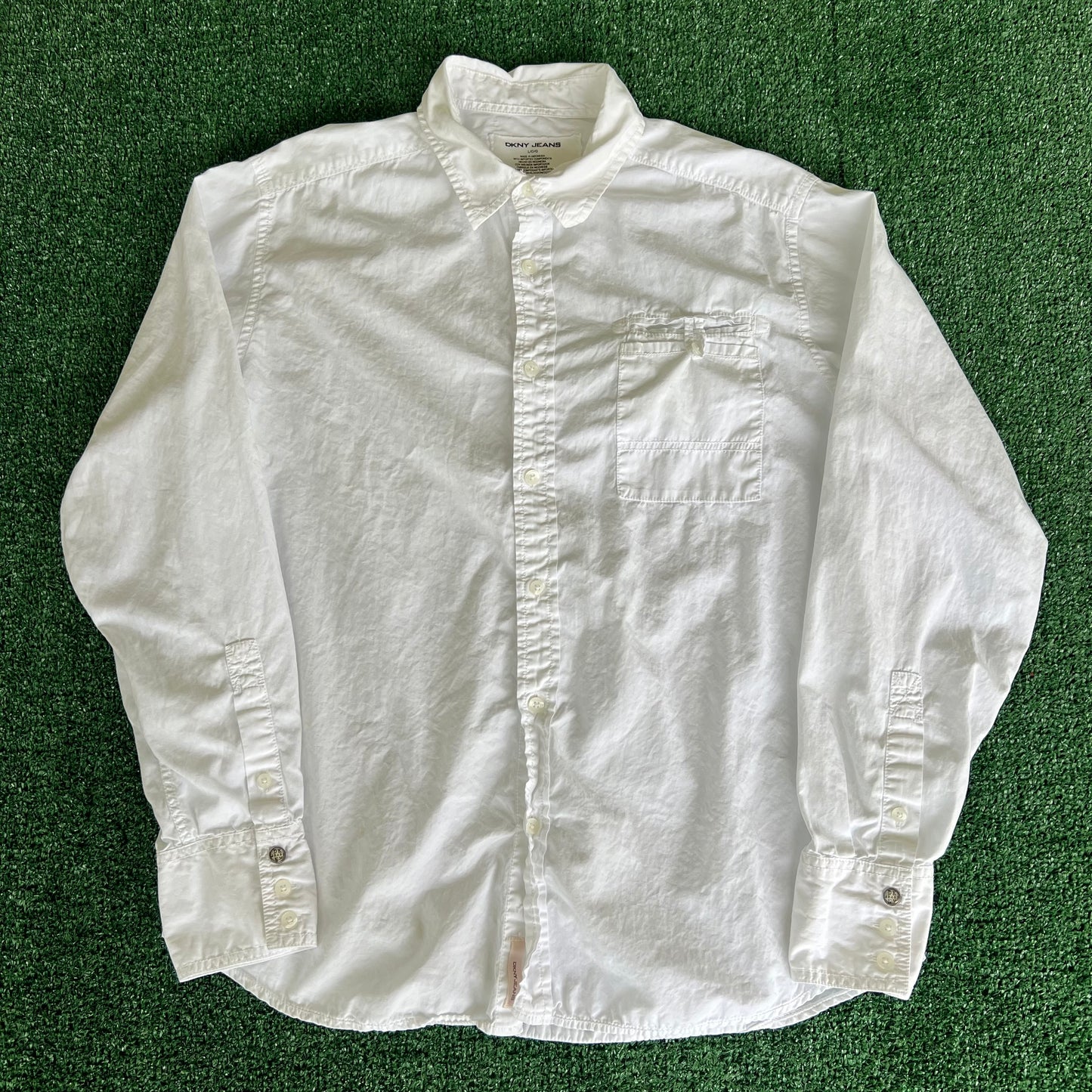 Y2K DKNY Jeans White Tribal Button Up Shirt - Large