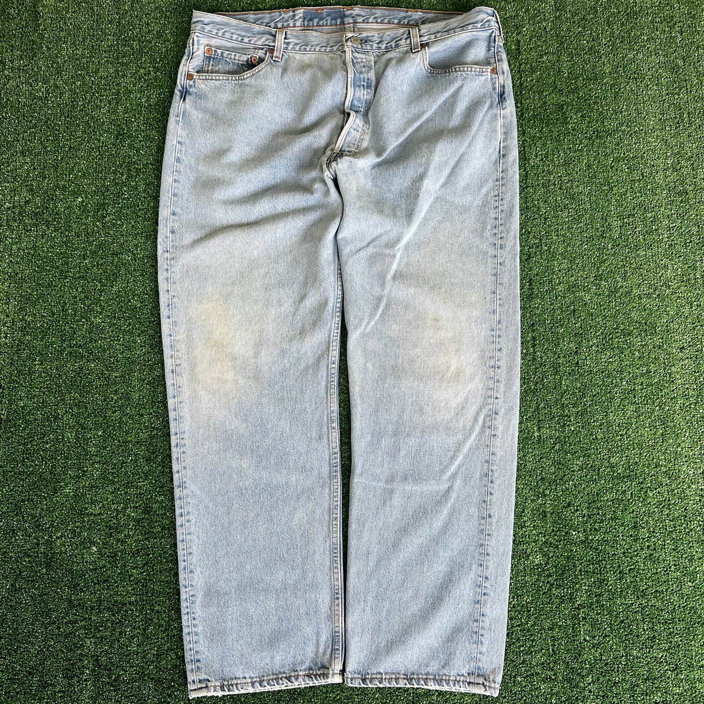 90s Levi's 501 Center Patch Button Fly Light Blue USA Jeans - 41x31"