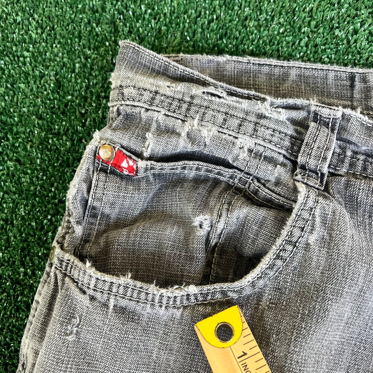 Y2K Southpole Faded Gray Baggy Distressed Jean Shorts - 40x13"