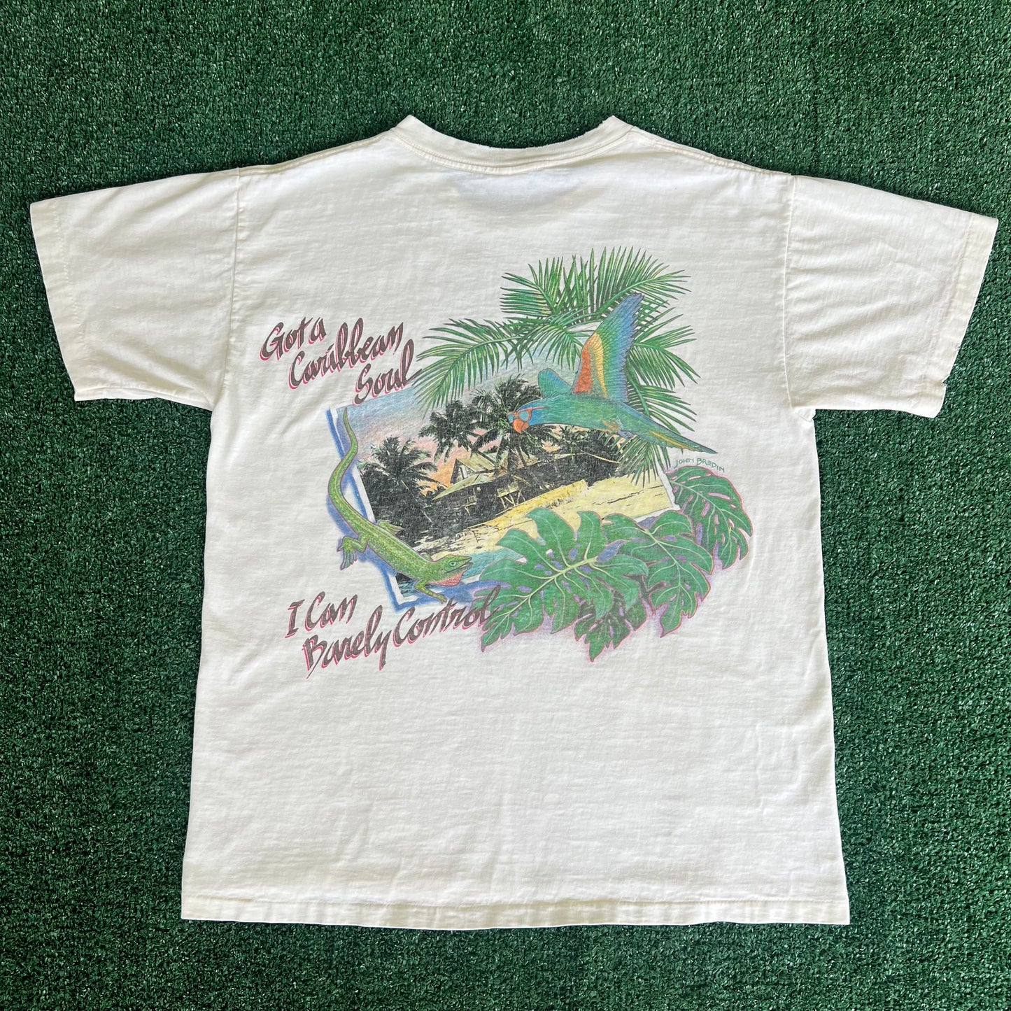 90s Jimmy Buffett's Caribbean Soul I Can Barely Control Off White T-Shirt - Large