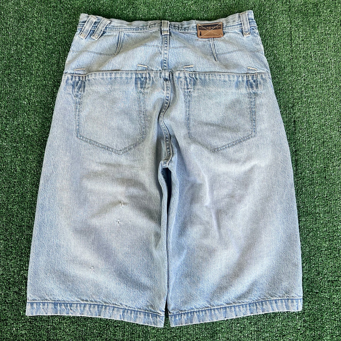 Y2K Rocawear Baggy Distressed Light Wash Blue Jean Shorts - 34x14.5"