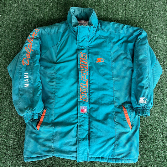 90s Starter NFL Miami Dolphins Teal Puffer Coat - XL
