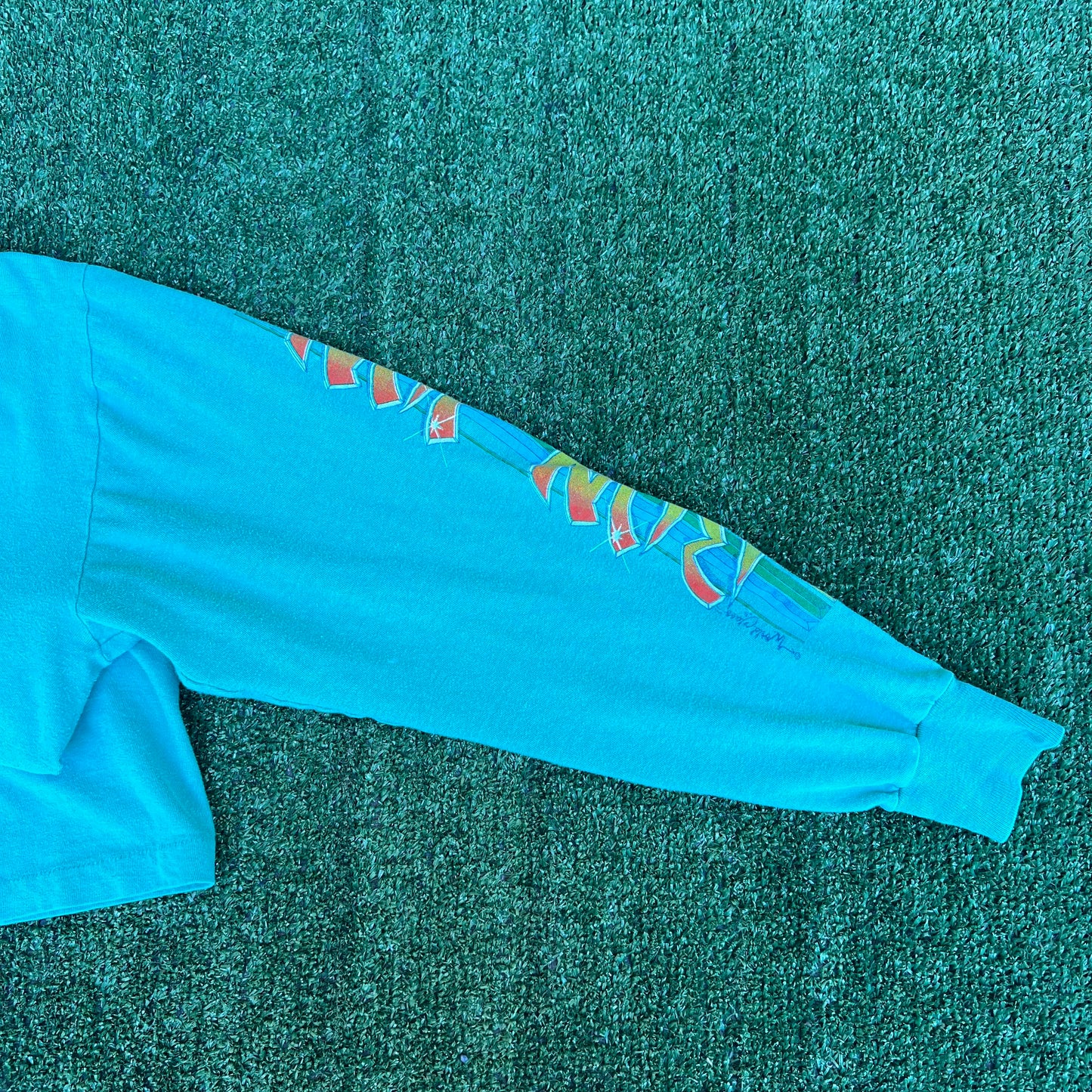 VTG 80s Men's Ron Jon Surf Shop Teal Green Long Sleeve Pocket T-Shirt XL 23x25.5
