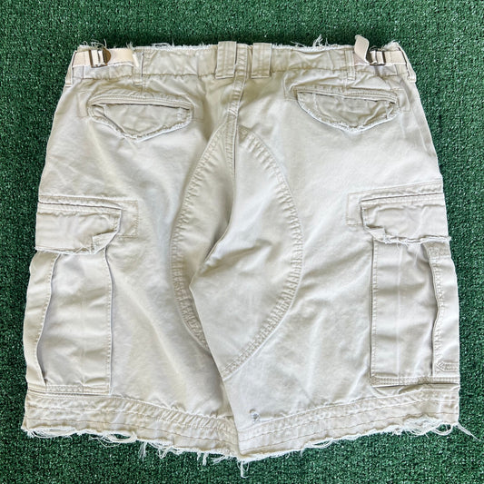 Y2K Polo Ralph Lauren Light Khaki Type 1 Paratrooper Distressed Canvas Shorts - 38x10"