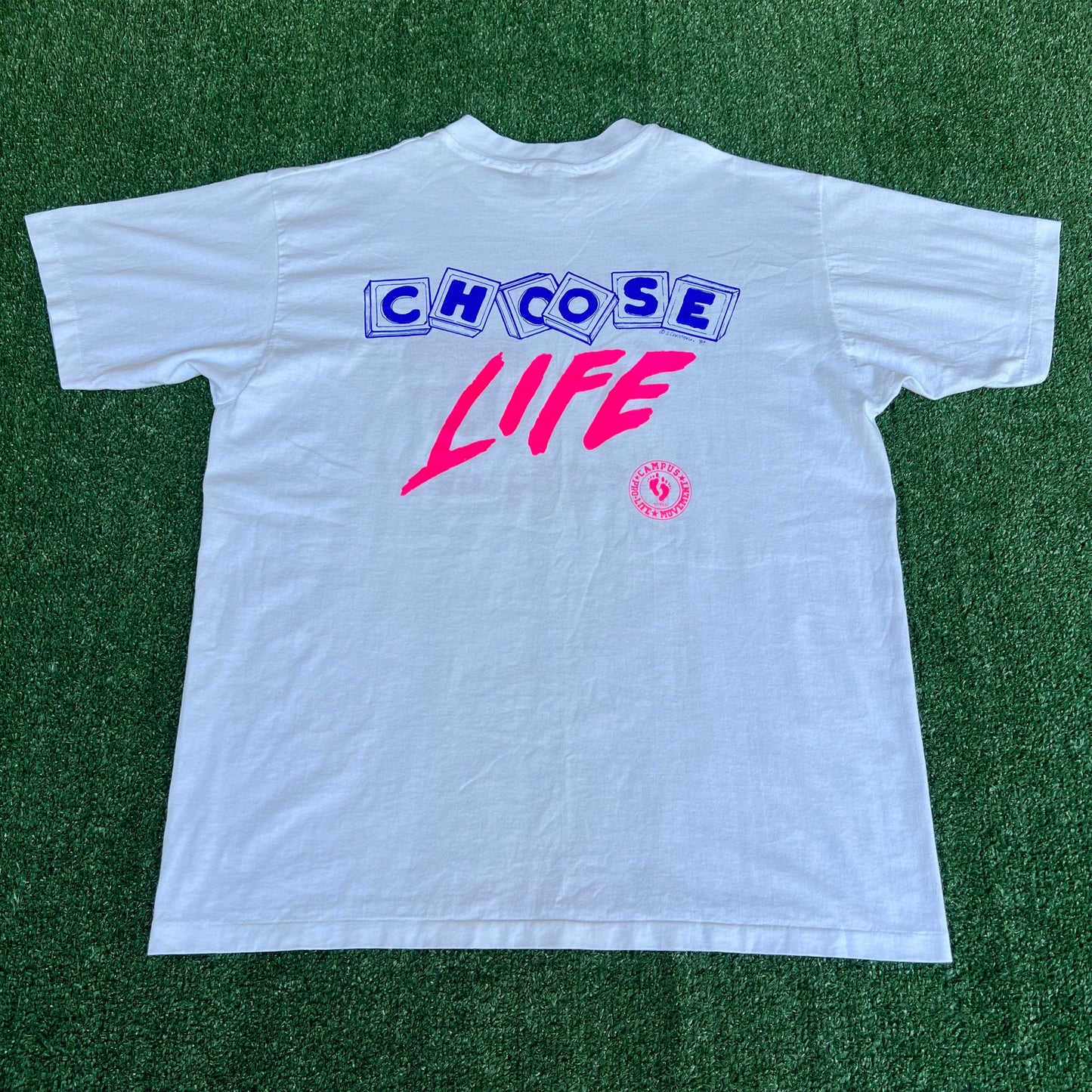 VTG 80s Men's Hanes Pro Life Abortion Heart Beat White SIngle Stitch T-Shirt - XL