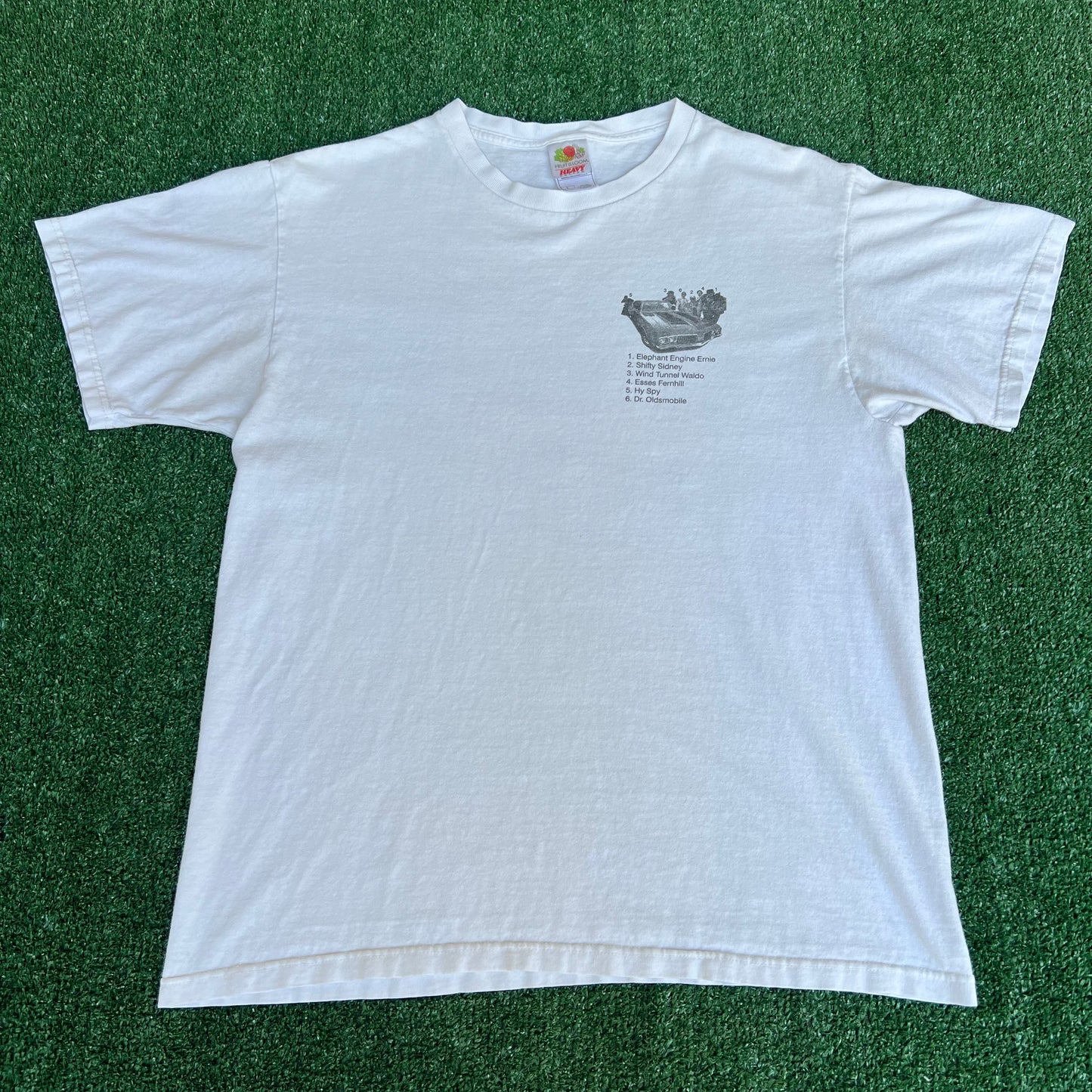 Vintage 90s Men's Dr.Oldsmobile 70s Characters Car Promo T-Shirt White - Large