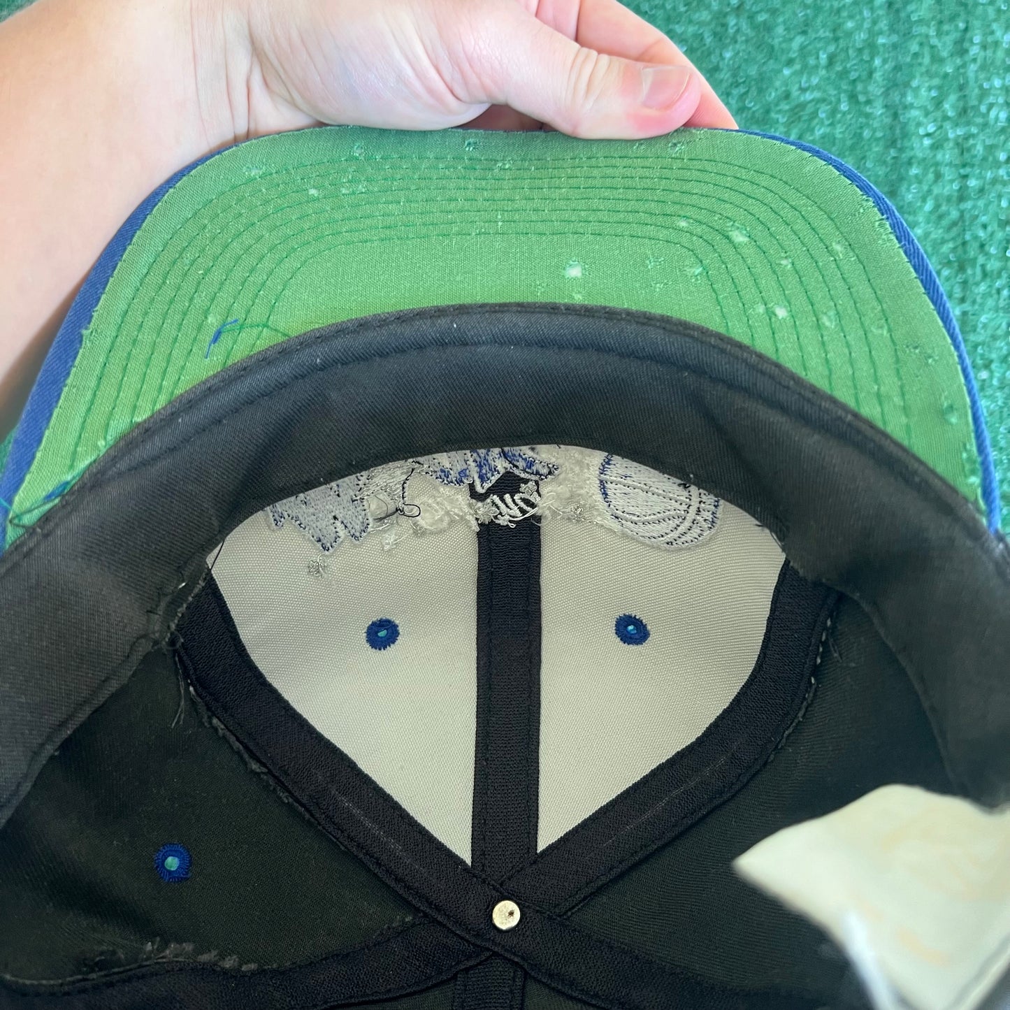 90s Logo 7 NBA Orlando Magic Script Spellout Faded Black Snapback Hat