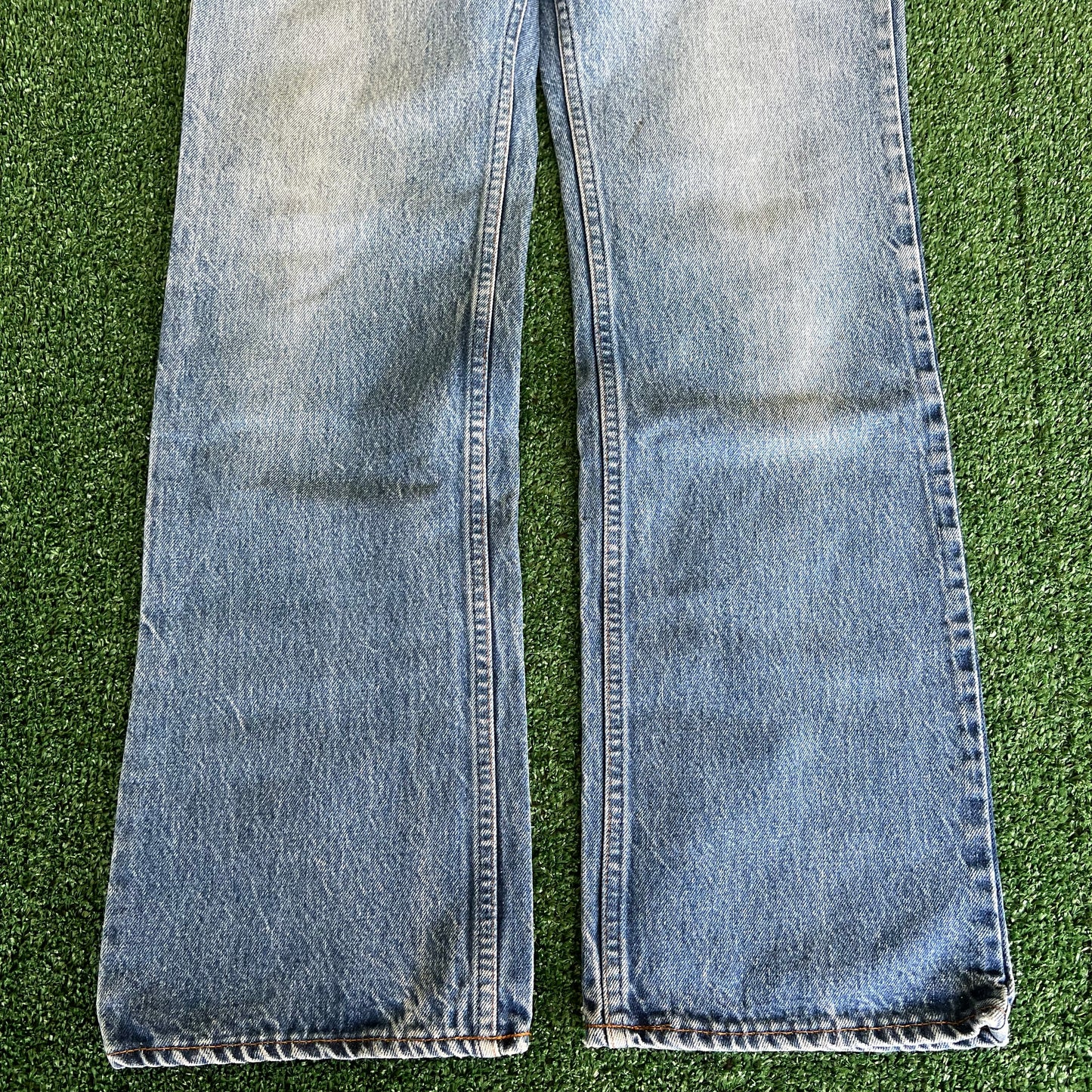 80s Levi's Orange Tab 20517-0217 Bootcut Flare Whisker Blue Jeans 33x30"
