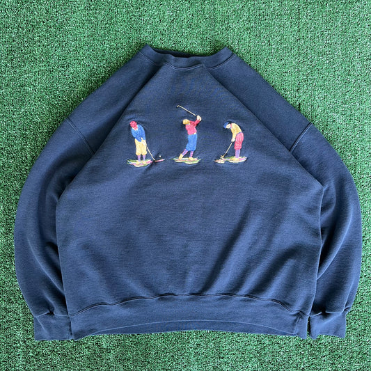 90s Nutmeg Golf Embroidered Navy Blue Sweatshirt - XL