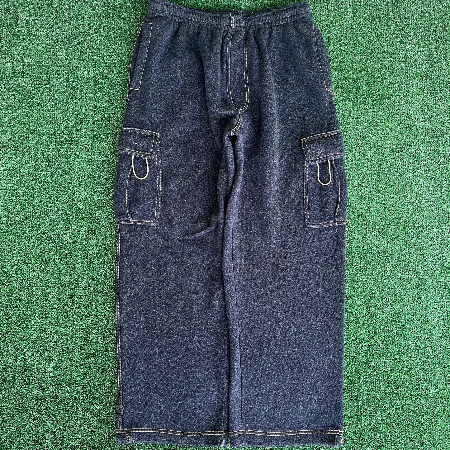 Y2K Baggy Wide-Leg Cargo Sweatpants Dark Gray - Large 34x29.25" 21" Openings