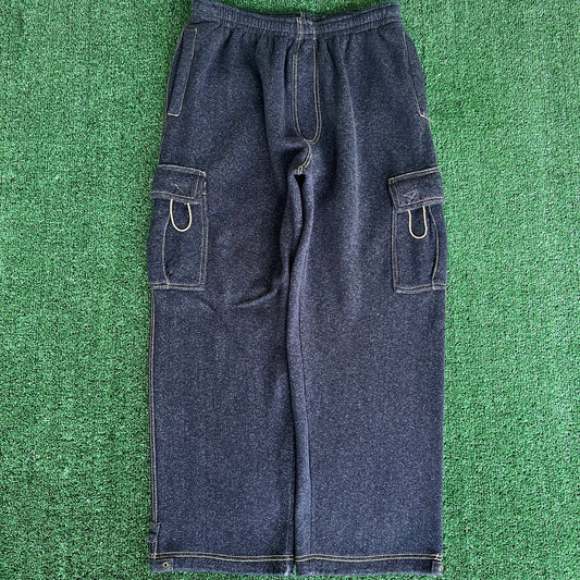 Y2K Baggy Wide-Leg Cargo Sweatpants Dark Gray - Large 34x29.25" 21" Openings