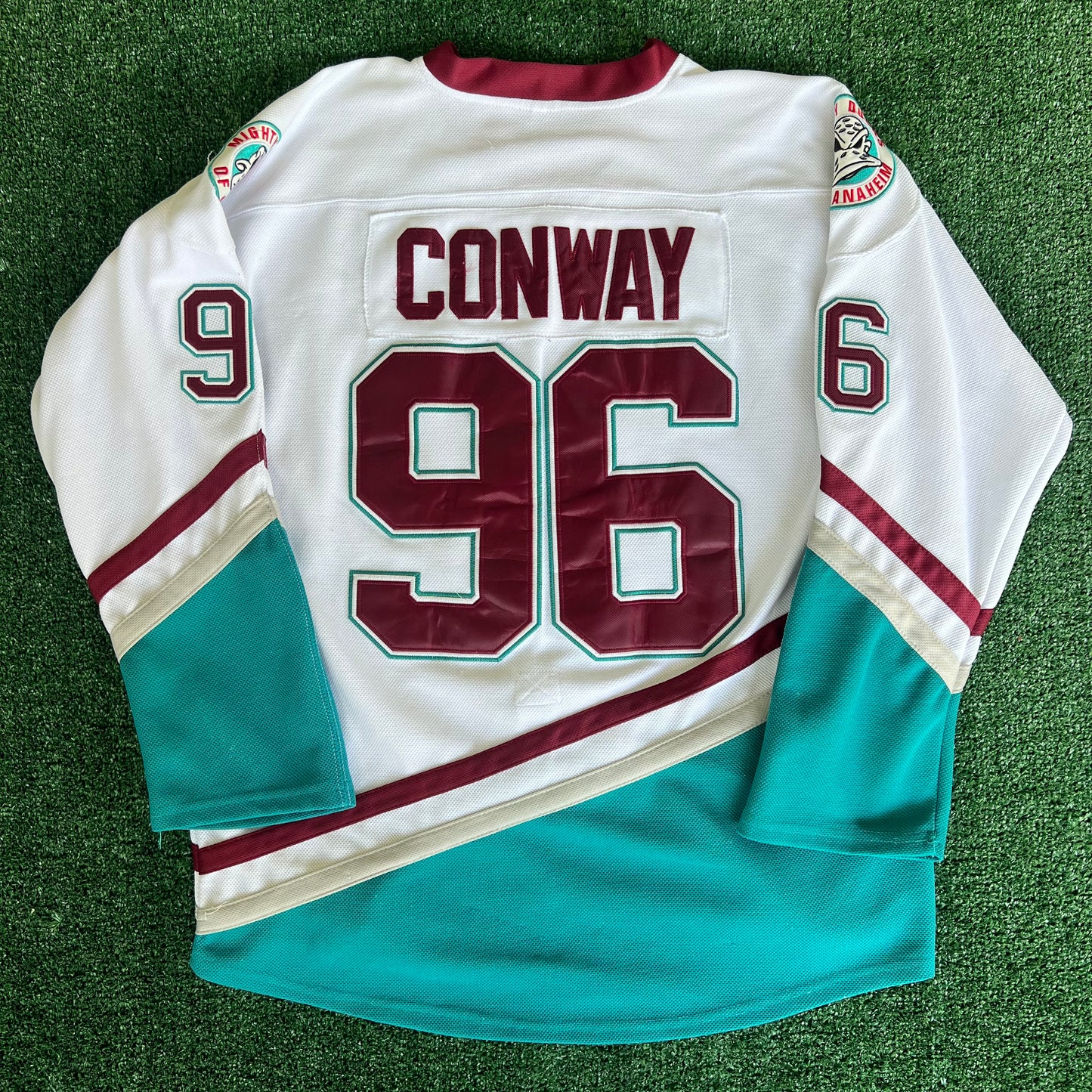 90s Mighty Ducks Movie Promo Charlie Conway Flight Strap White Hockey Jersey - XL